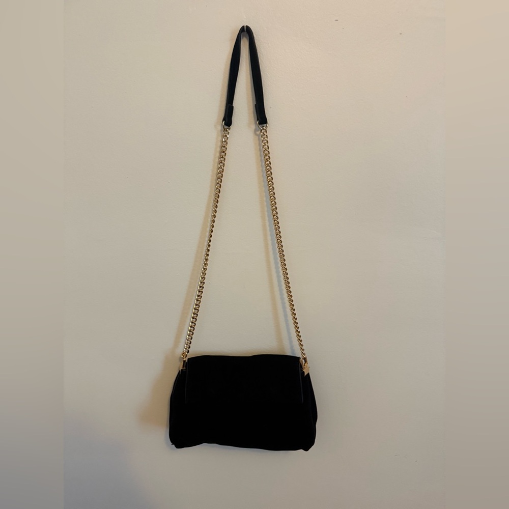 Suede crossbody with gold chain